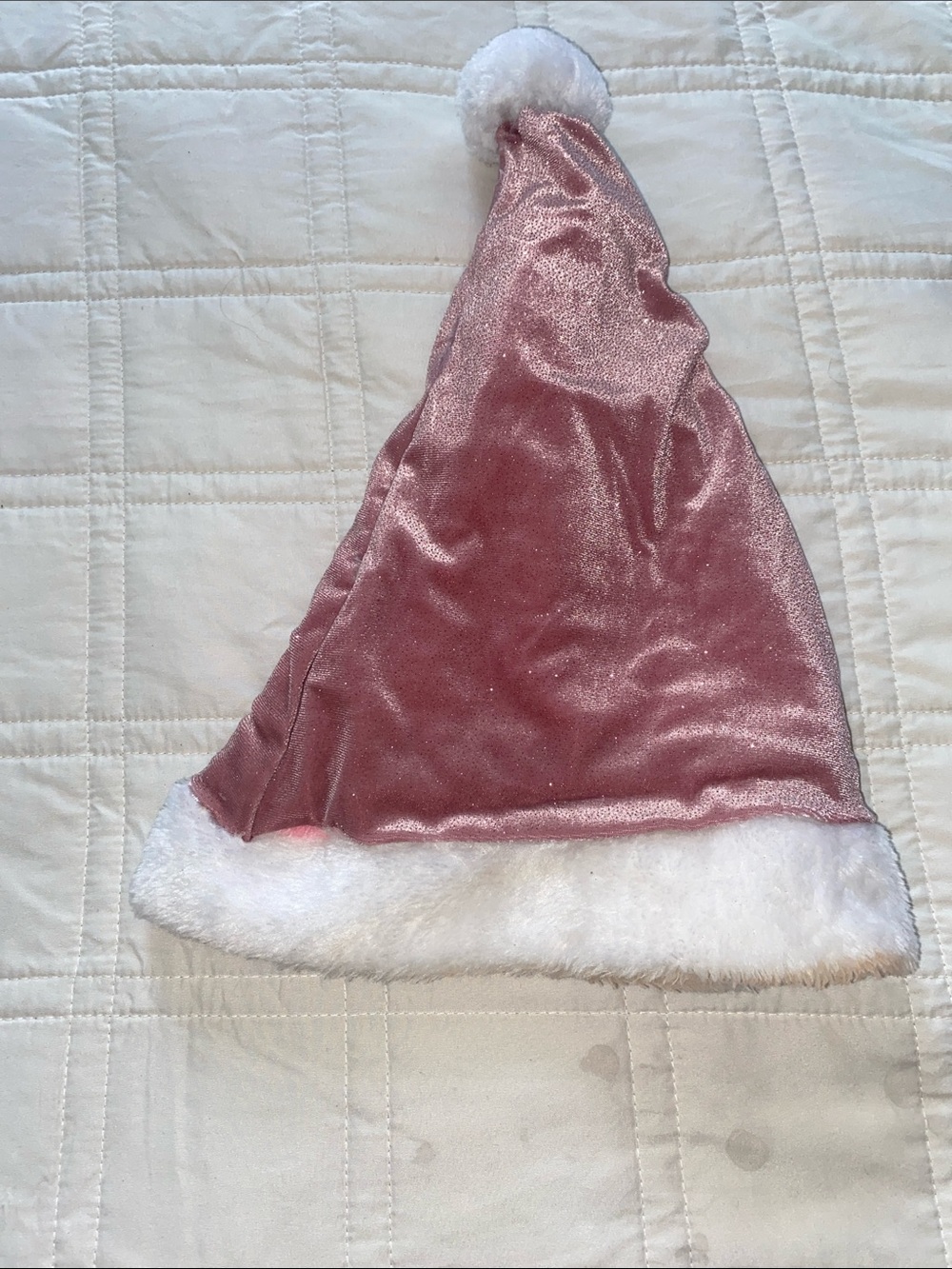 Pink Velvet Holiday Santa Hat with White Faux Fur Trim